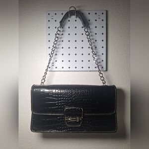 Liz Claiborne Black Crocodile-Embossed Shoulder Bag